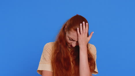 young sad woman loses becoming surprised by lottery results bad fortune loss unlucky fortune news