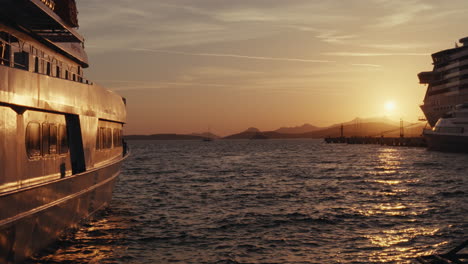 sunset at the port with ships