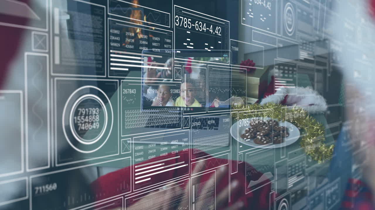 Animation overlaying digital data on holiday scene with cookies and decorations