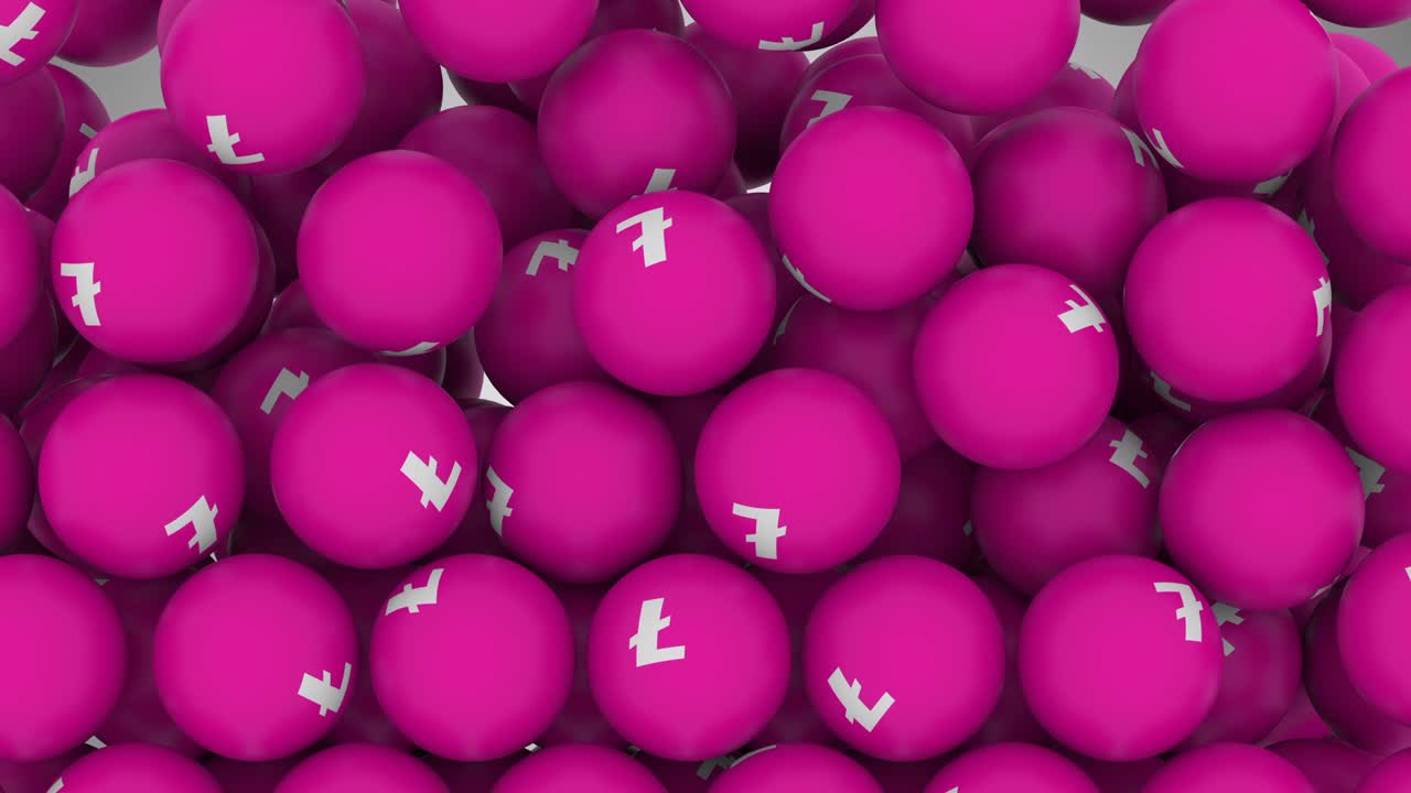 animación de bucle de bolas que caen con el símbolo de litecoin