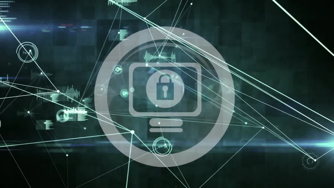 animación digital de la red de conexiones a través del icono de candado de seguridad sobre fondo negro