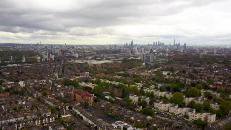 aerial shot from the south west of london looking towards the city skyline