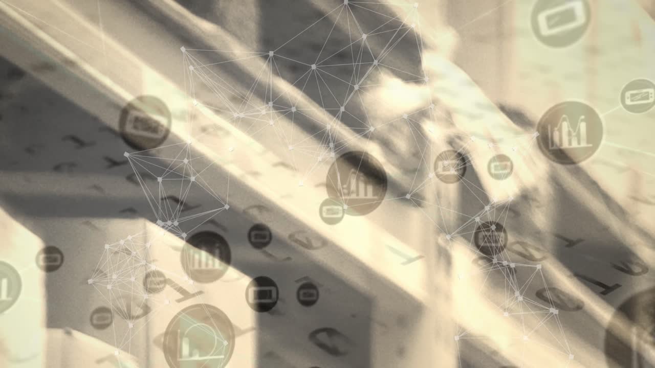 창고 위의 아이콘과 연결 네트워크의 애니메이션