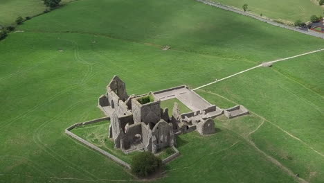 aerial footage of the old monastery ruins of hore abbey