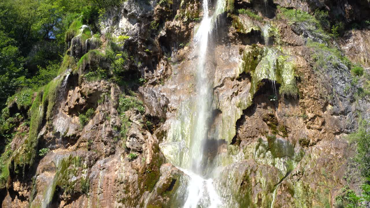A close view of a waterfall in The Plitvice national park in Zadar