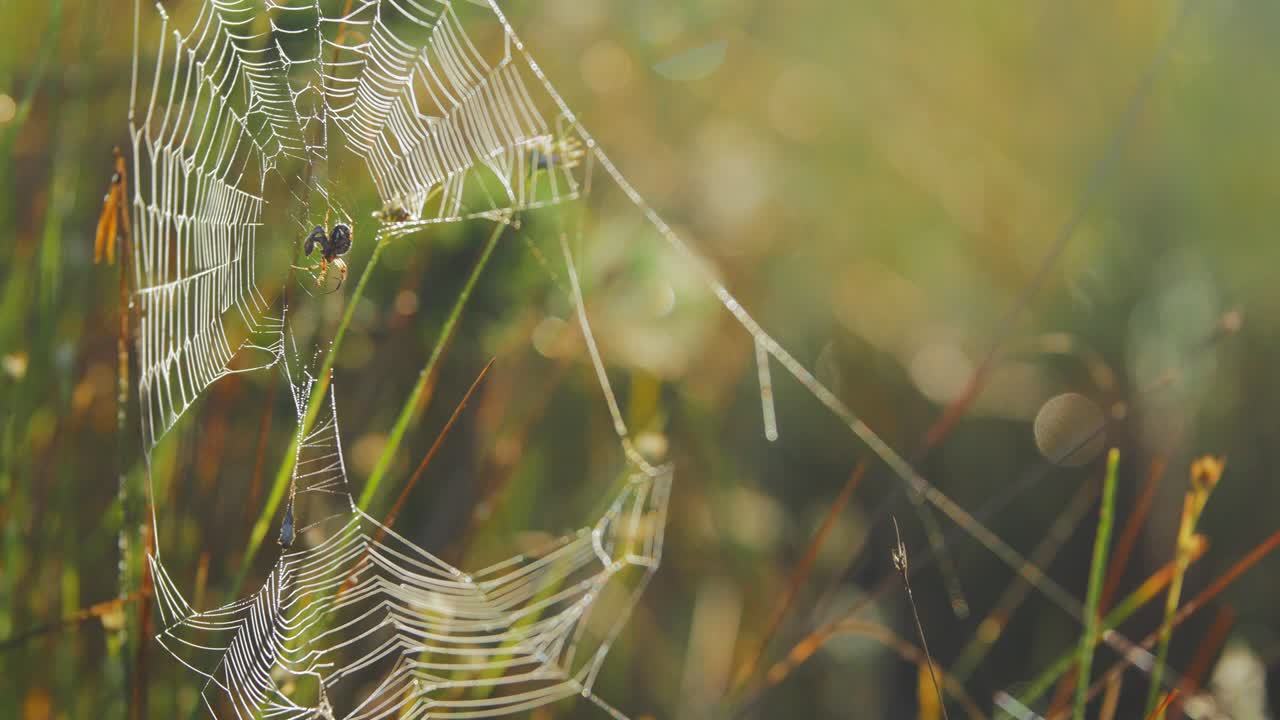 araña en una red casi atrapando una oración