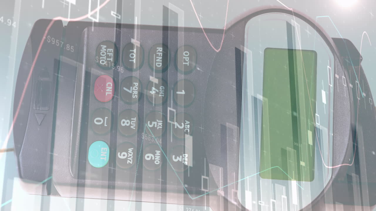 결제 터미널을 통해 금융 데이터 처리의 애니메이션