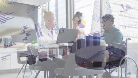 animation of data processing over diverse business people in office