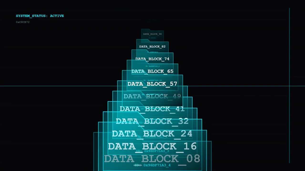 Digital Data Pyramid Visualization with Scrolling Information Blocks