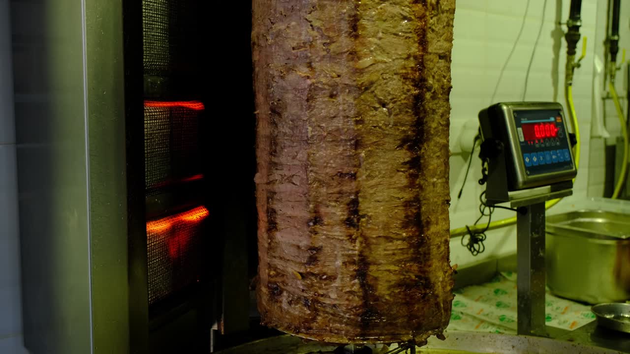 kebab tradicional turco de doner o kebab en una horquilla de metal