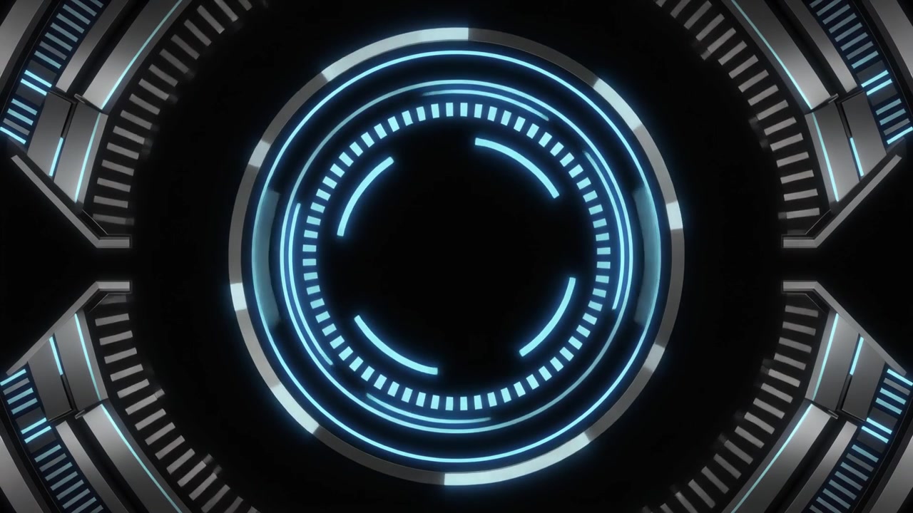 Futuristic HUD Interface with Rotating Blue Circular Elements