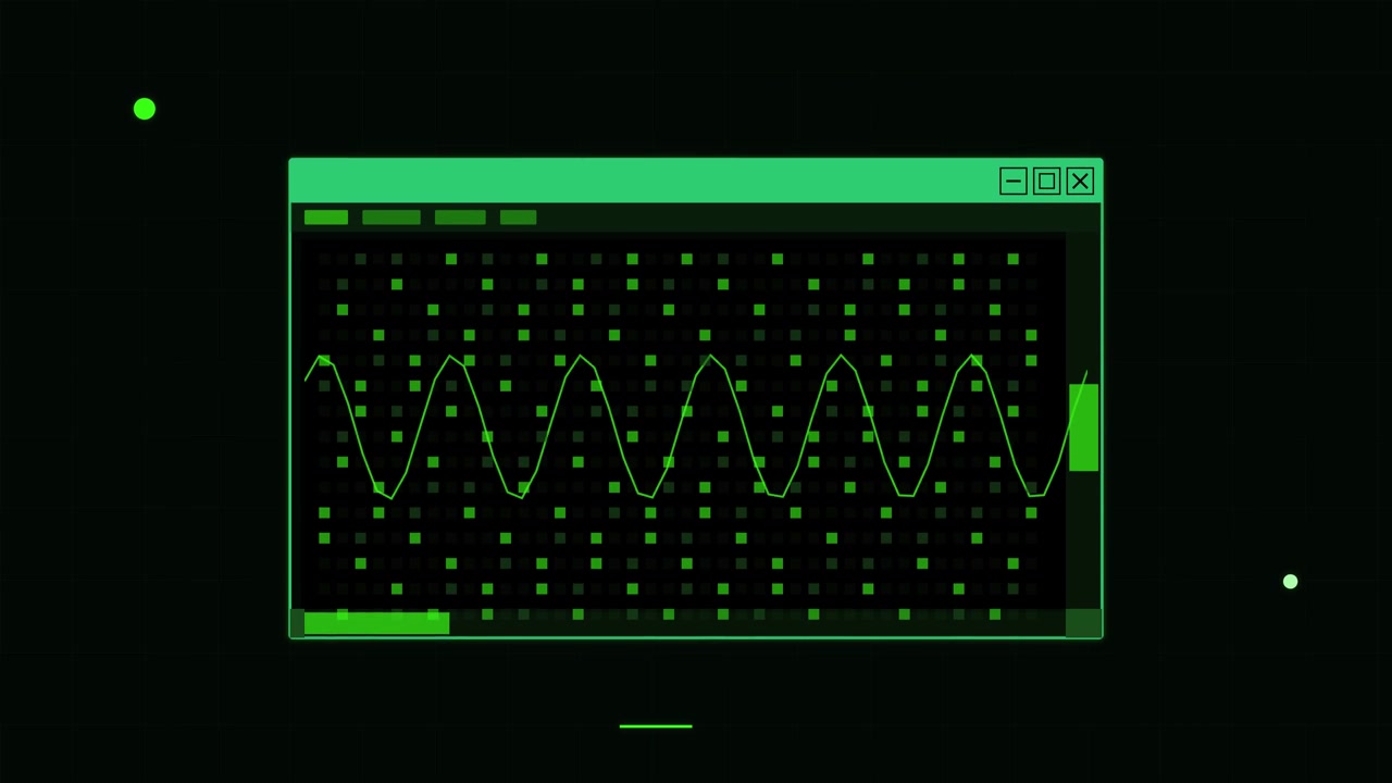 Digital Data Visualization with Oscillating Sine Wave on Green Interface