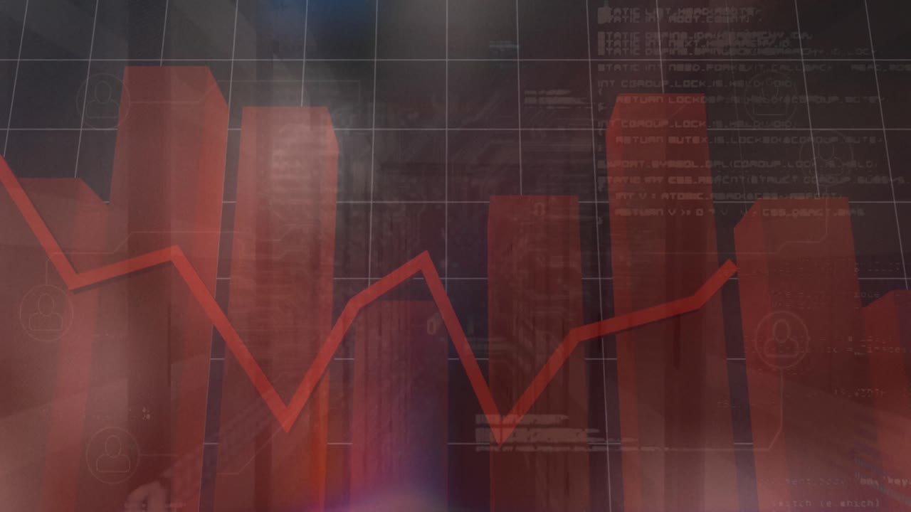 animación del procesamiento de datos estadísticos en una oficina vacía en segundo plano