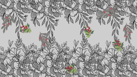 Animation-of-flowers-moving-in-hypnotic-motion-on-grey-background