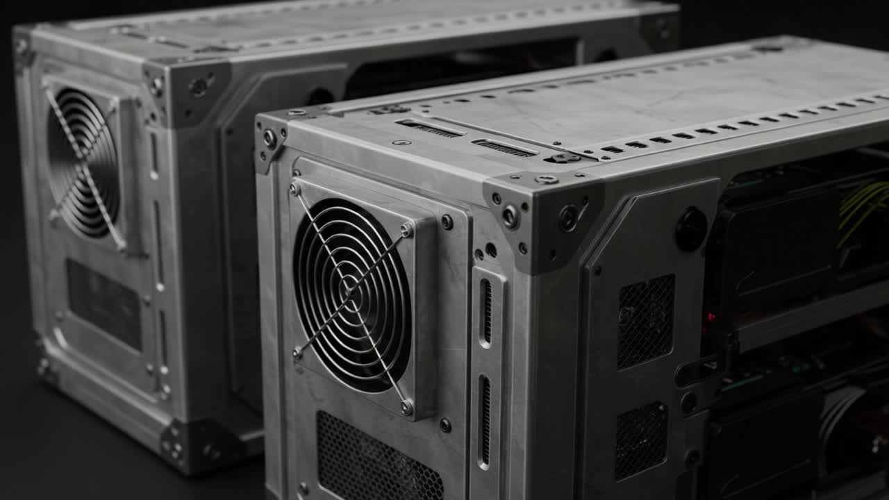 Close-Up of Modern Server Hardware: Exploring the Design and Functionality of High-Tech Data Storage Solutions in a Sleek, Metallic Finish