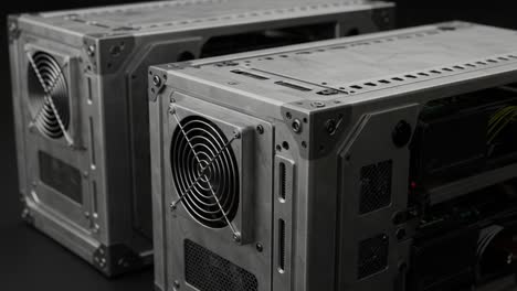 close-up of modern server hardware: exploring the design and functionality of high-tech data storage solutions in a sleek, metallic finish