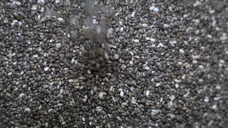 top down slow motion shot of chia seeds being built up on top of a heaped pile ready for distribution