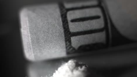 drugs and money macro close up shot cinematic and dramatic, cash 100 dollar bills