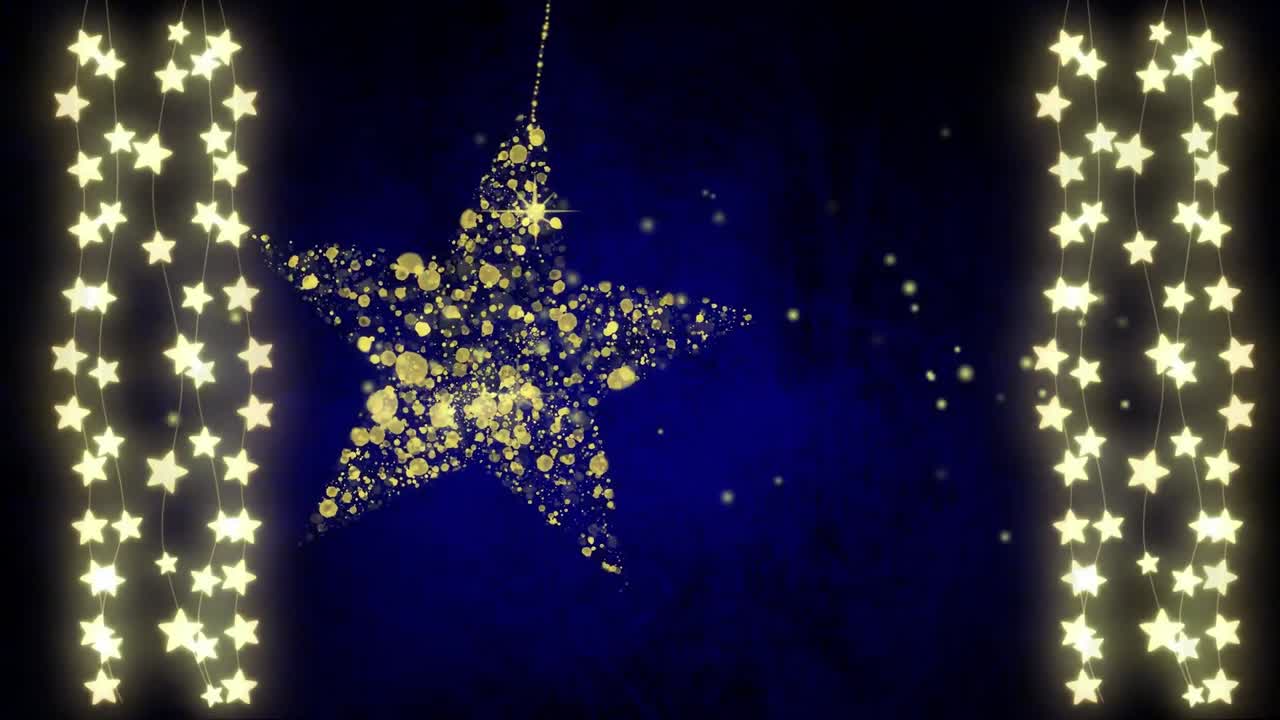 Animazione di una stella e catene luminose su sfondo blu