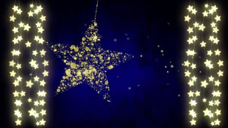 animación de cadenas de estrellas y luces sobre fondo azul.