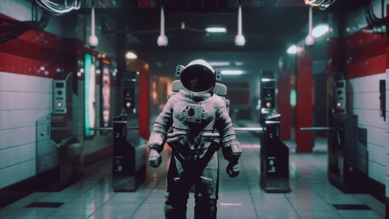 astronauta en el metro subterráneo