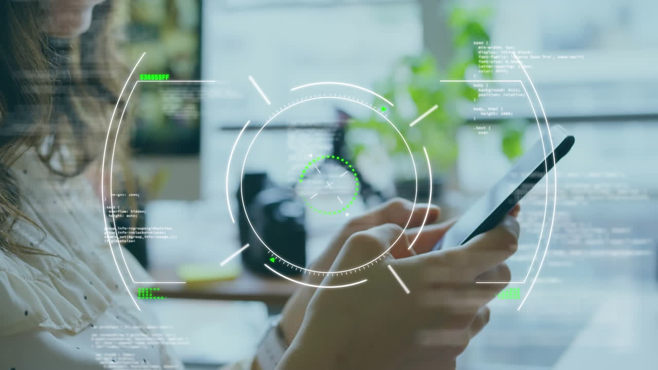 animación de escaneo sobre mujeres caucásicas usando un teléfono inteligente