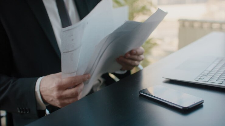 Businessman Reading Documents in Office