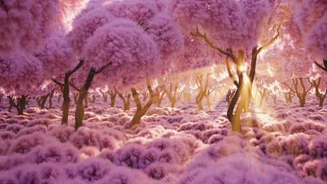 pink fluffy forest at sunrise