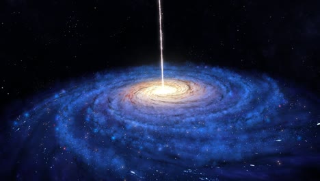 rotating blue galaxy, the beam with energy has released