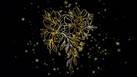 animación de manchas verdes y flores sobre fondo negro