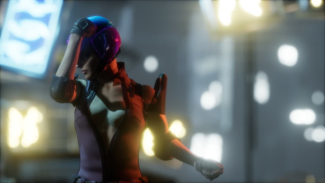 futuro concepto cyberpunk de mujer con luces de neón de la ciudad