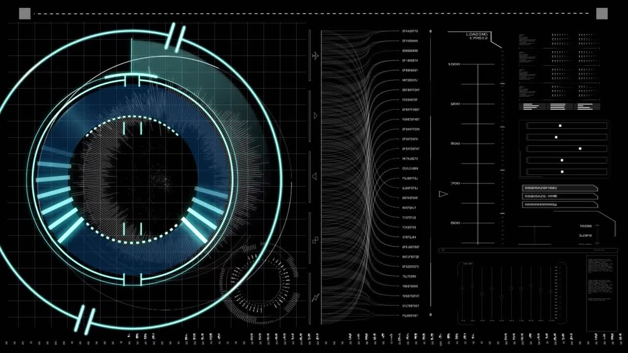 анимация сканирования и обработки данных на цифровом экране