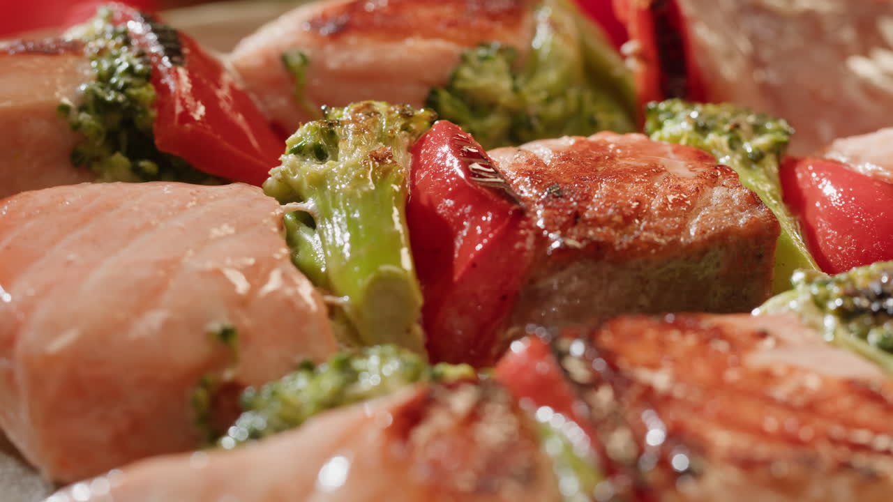 Grilled Salmon Skewers with Broccoli and Peppers