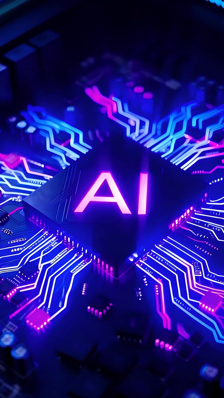 Futuristinen tekoälysirun emolevyn teknologian tausta 4K