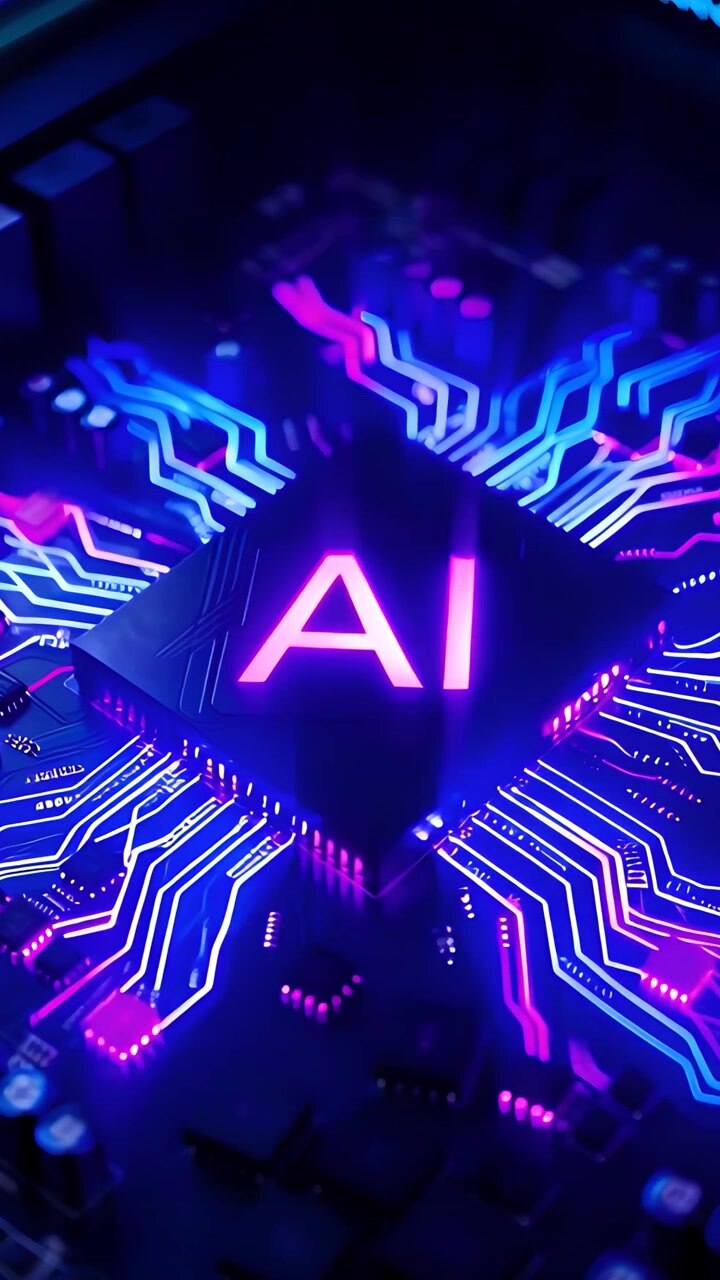 Sfondo Tecnologico Futuristico con Scheda Madre e Chip AI 4K
