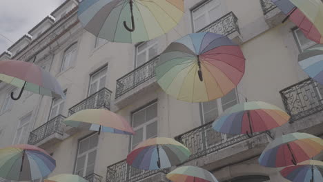 colourful umbrellas in the lisboa portugal log