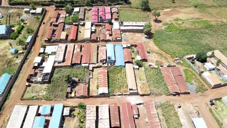 Aerial-view,-densely-populated-poor-neighborhood-of-Nairobi,-Kenya