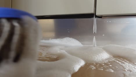 close-up of a mop cleaning a wooden floor