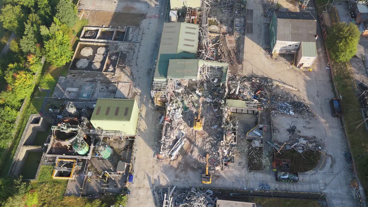 Chemical plant industrial demolition project. Decommissioning and demolition, removal and disposal of asbestos storage equipment, buildings and structural steelwork. Enviromental and global pollution