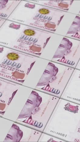 vertical video of 1000 singapore dollar banknotes printed by a money press