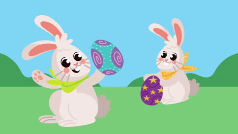 cute easter bunnies with eggs