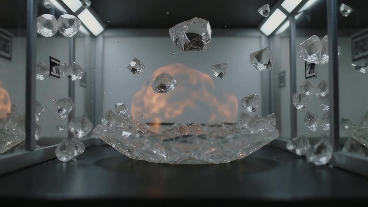 Brightening warm core causing crystal bowl fragmenting in small display chamber