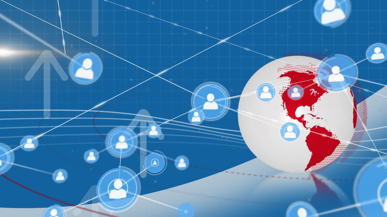 연결 네트워크를 사용하여 여성에 대한 아이콘과 연결 네트워크의 애니메이션