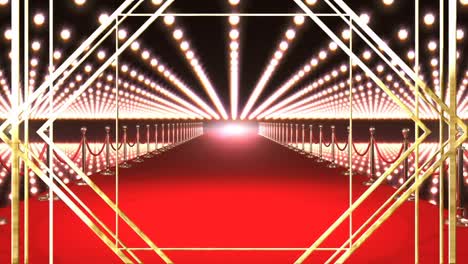 Animation-of-gold-pattern-over-camera-flashes-and-red-carpet-venue