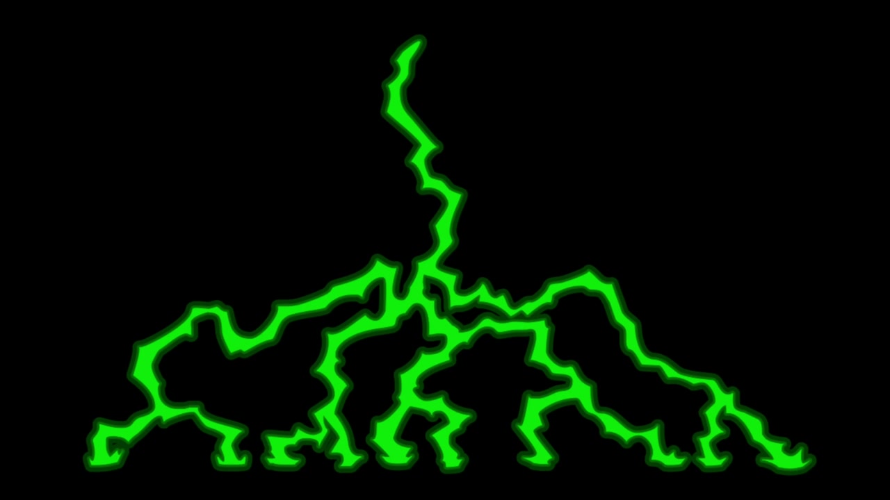 Animazione: fulmine verde isolato su sfondo nero