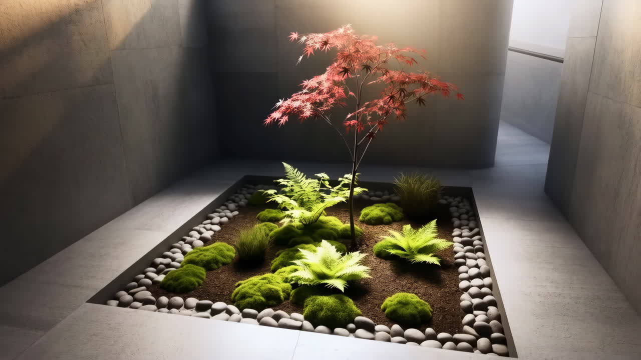 Indoor Zen Garden with Japanese Maple and Moss