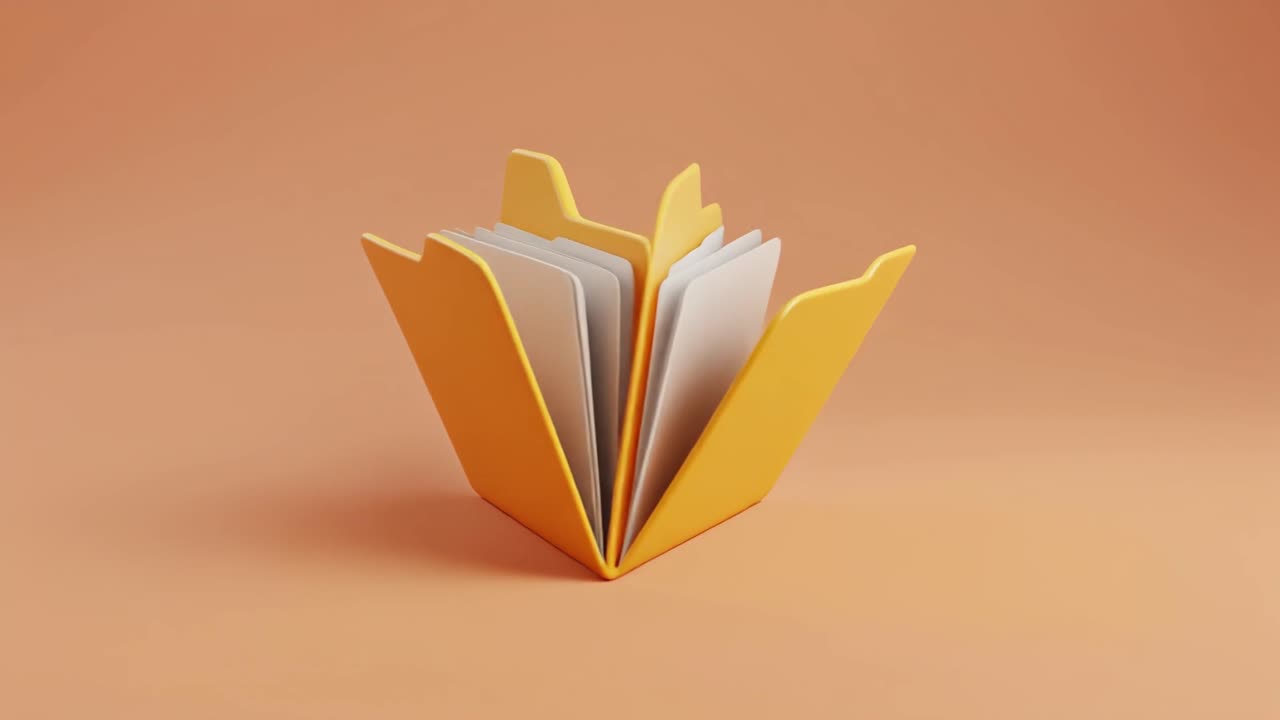 3D Animated Yellow Folder Icon Opening and Closing