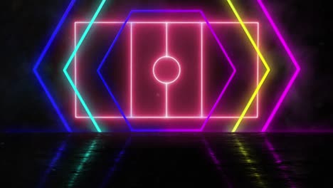 animation of neon pink sports field and neon shapes