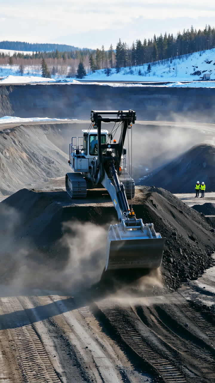 Large Excavator Working at a Mining or Quarry Site