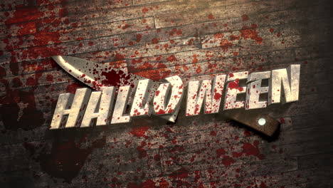 Halloween-Mit-Rotem-Blut-Und-Messern-Auf-Holz